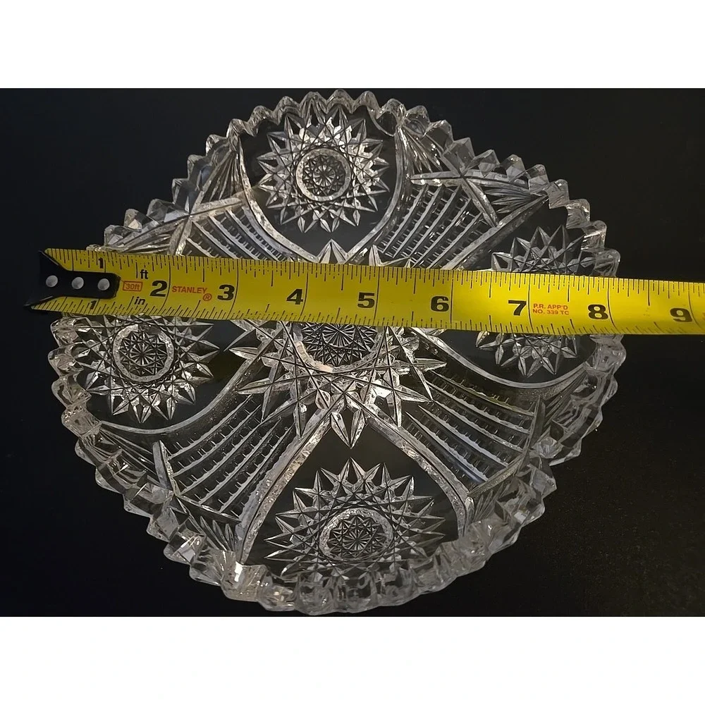 Antique American Brilliant Cut Glass Hobstar File Heavy Candy Bowl‎ Dish Estate